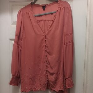 Torrid Coral Blouse with Lace Accents